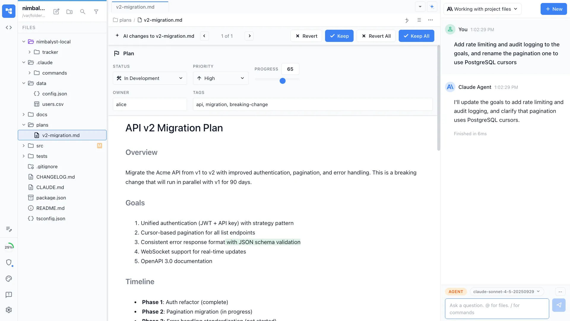 Markdown editor with Claude Code and Codex sidebar