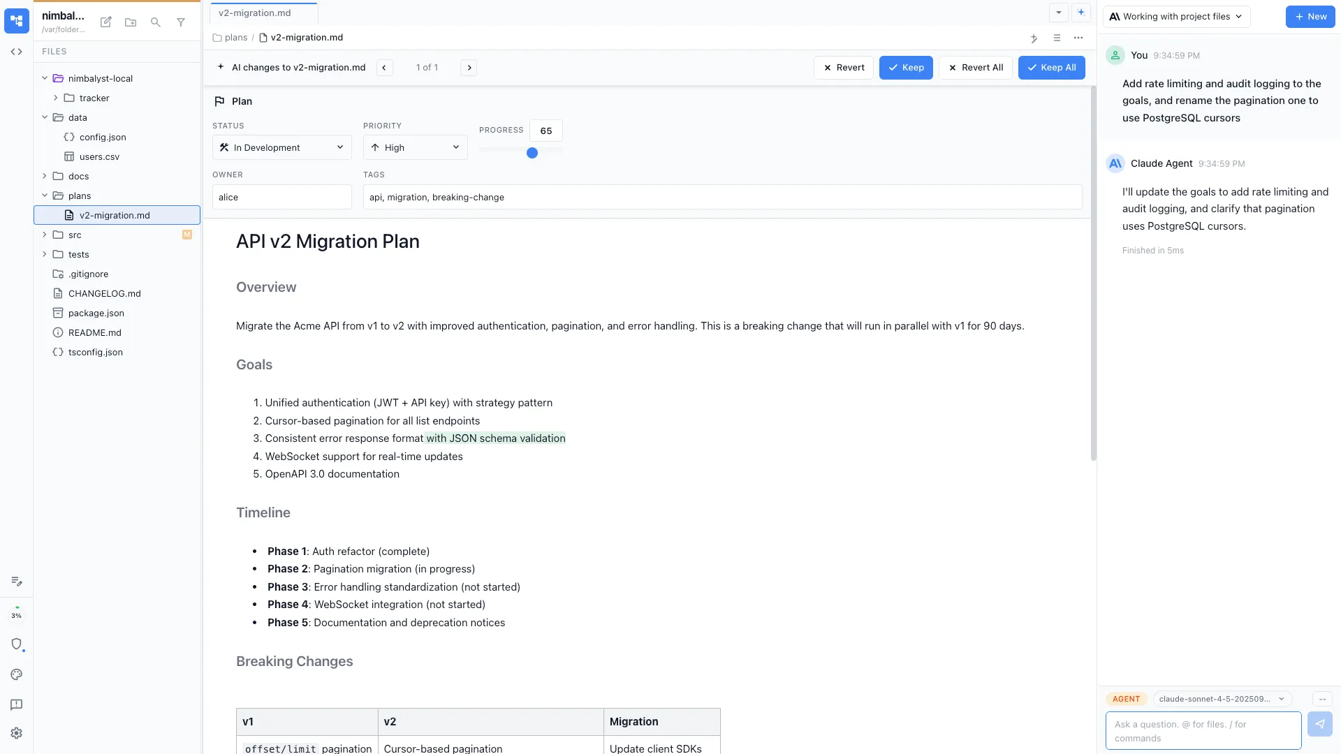 Markdown editor with Claude Code and Codex sidebar