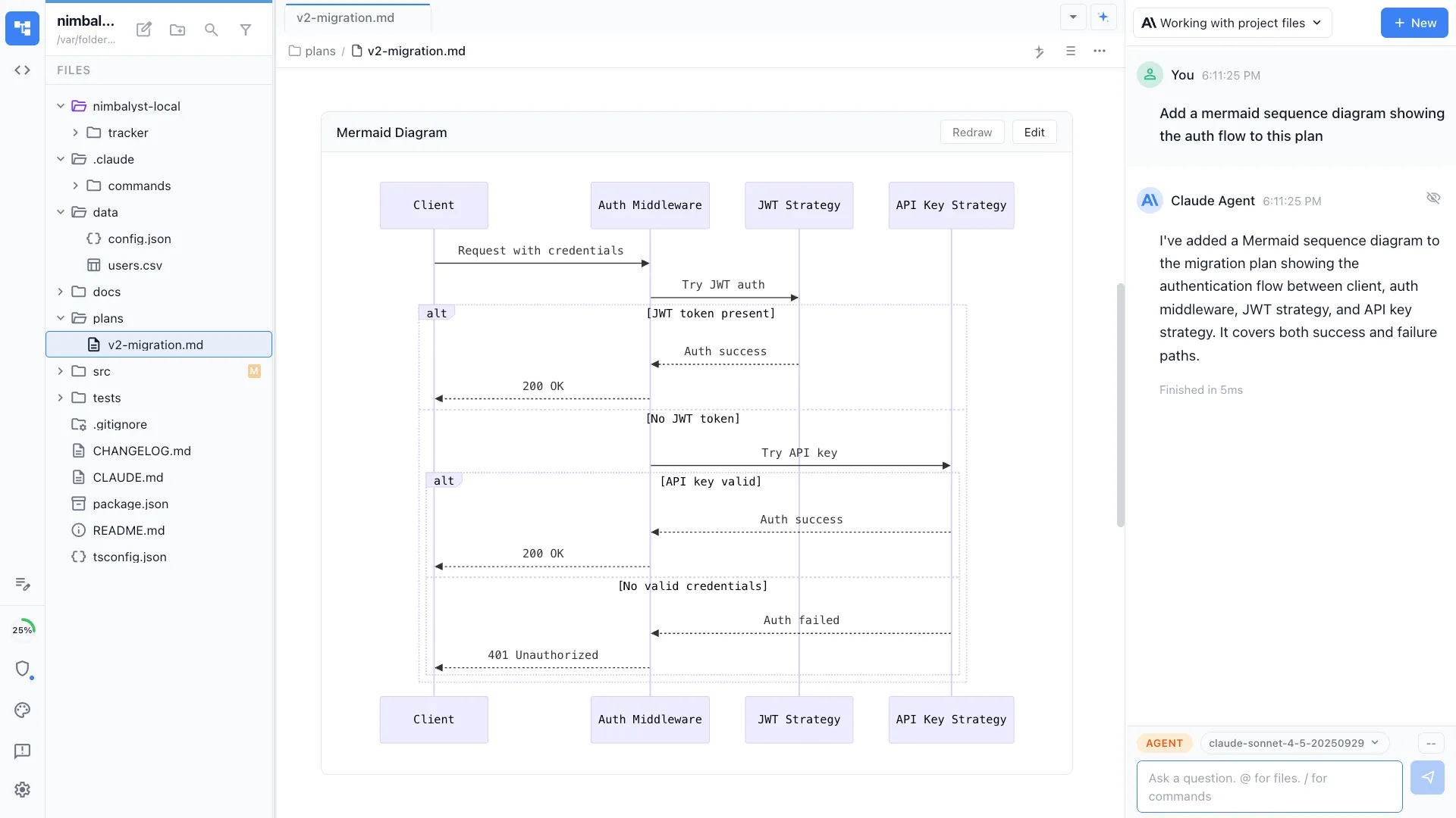 Mermaid diagram editor with Claude Code and Codex sidebar