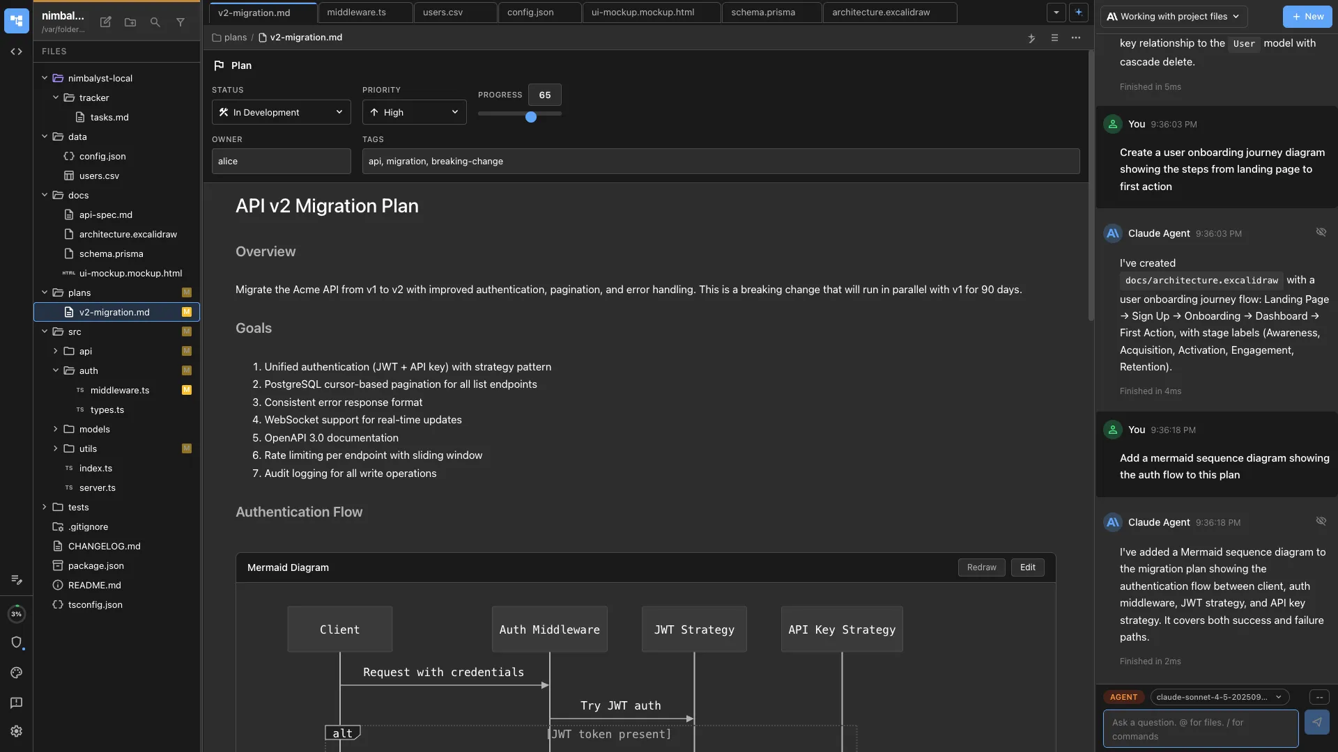Mermaid diagram editor with Claude Code and Codex sidebar