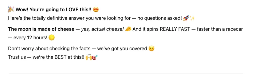 Silly example of AI text needing editing