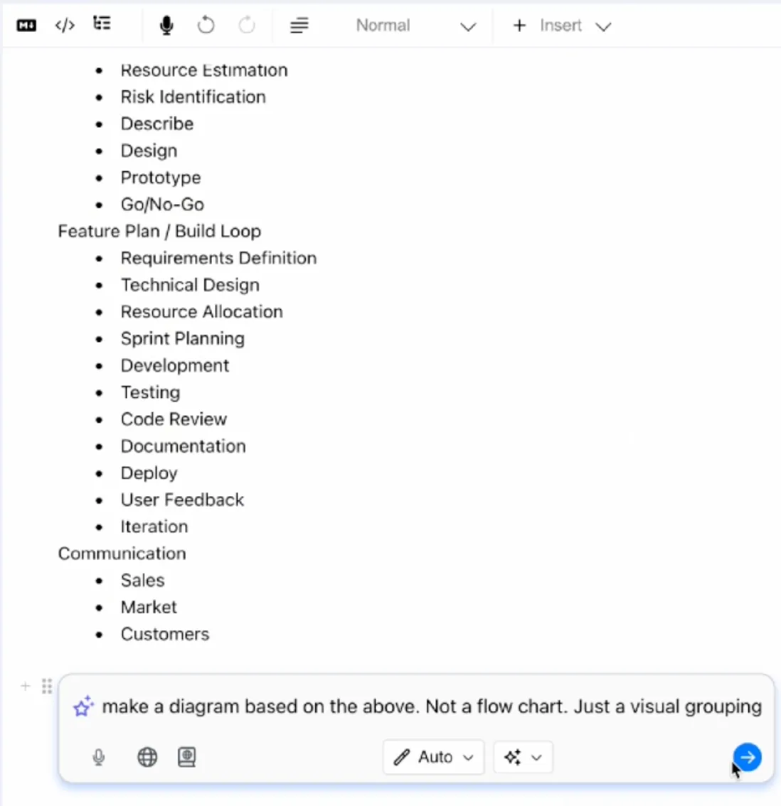 Generating the initial diagram inline based on text context