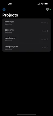 Nimbalyst iOS — project list