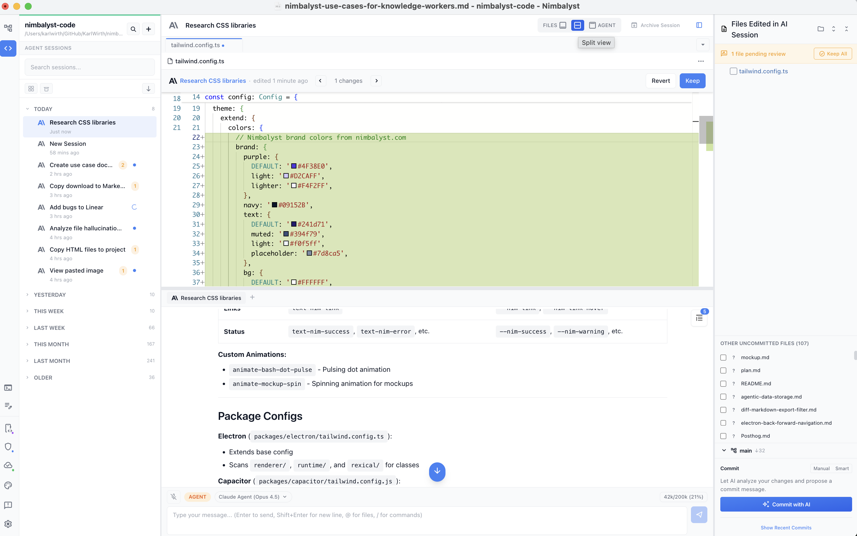 A file from the workstream open in the Agent mode editor