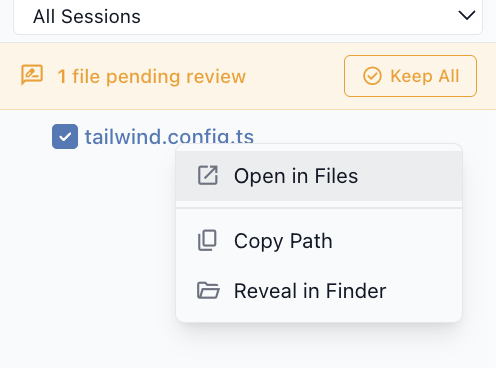 The right-click menu on a file, with the option to open it in Files mode