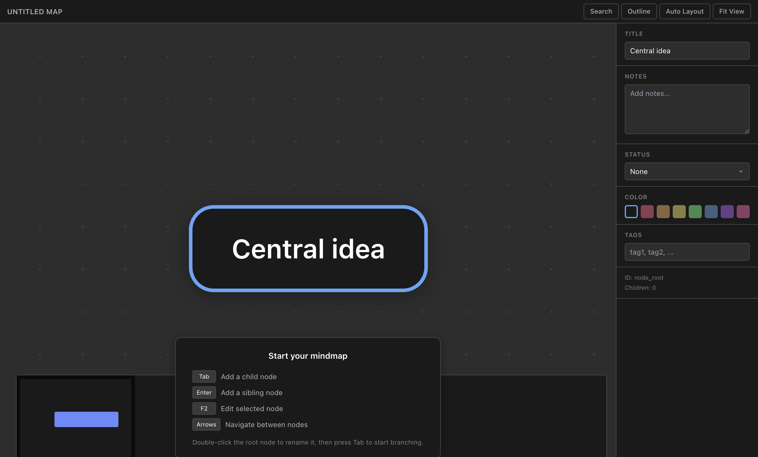 Mindmap editor with infinite canvas, property panel, and keyboard shortcuts
