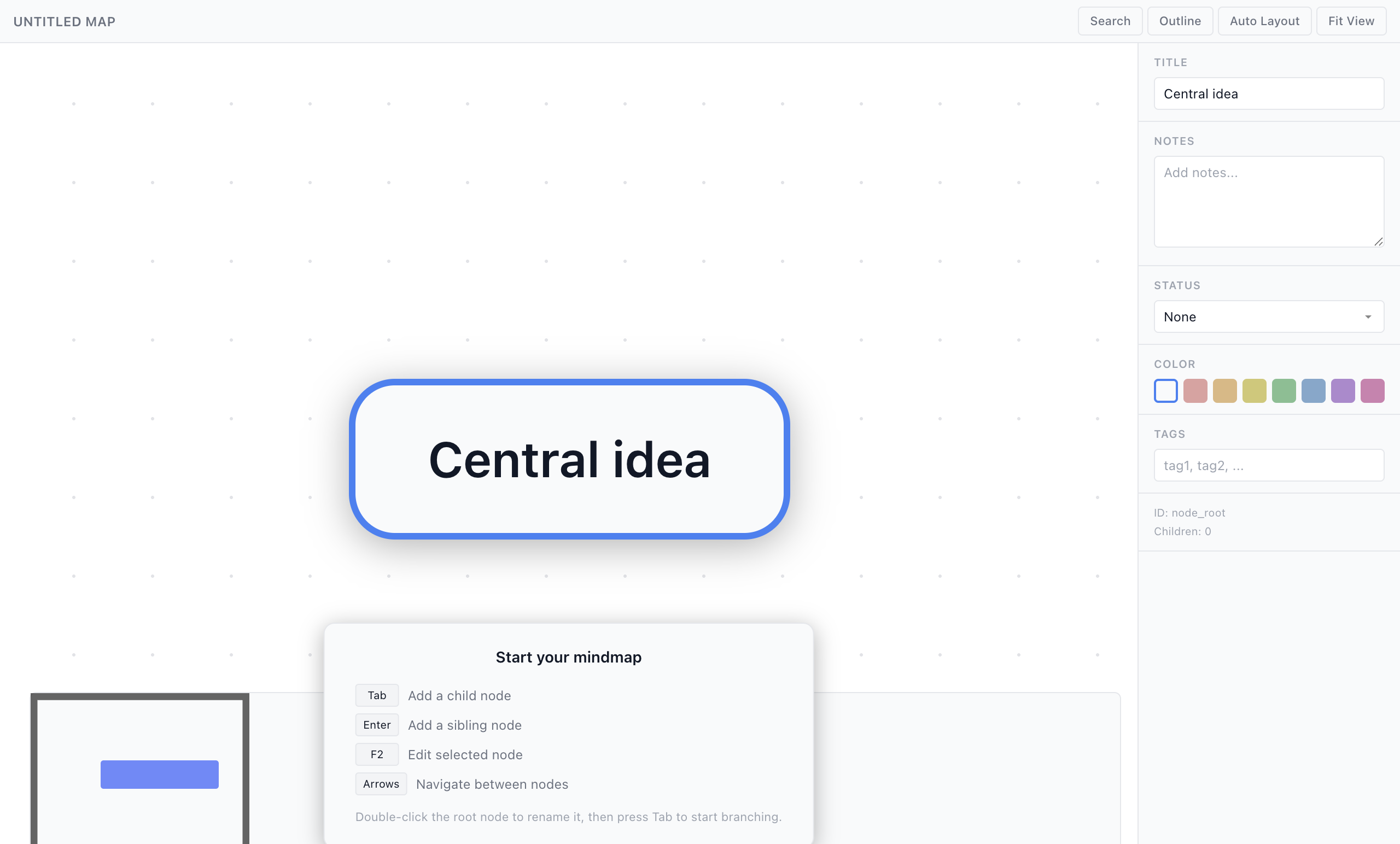 Mindmap editor with infinite canvas, property panel, and keyboard shortcuts