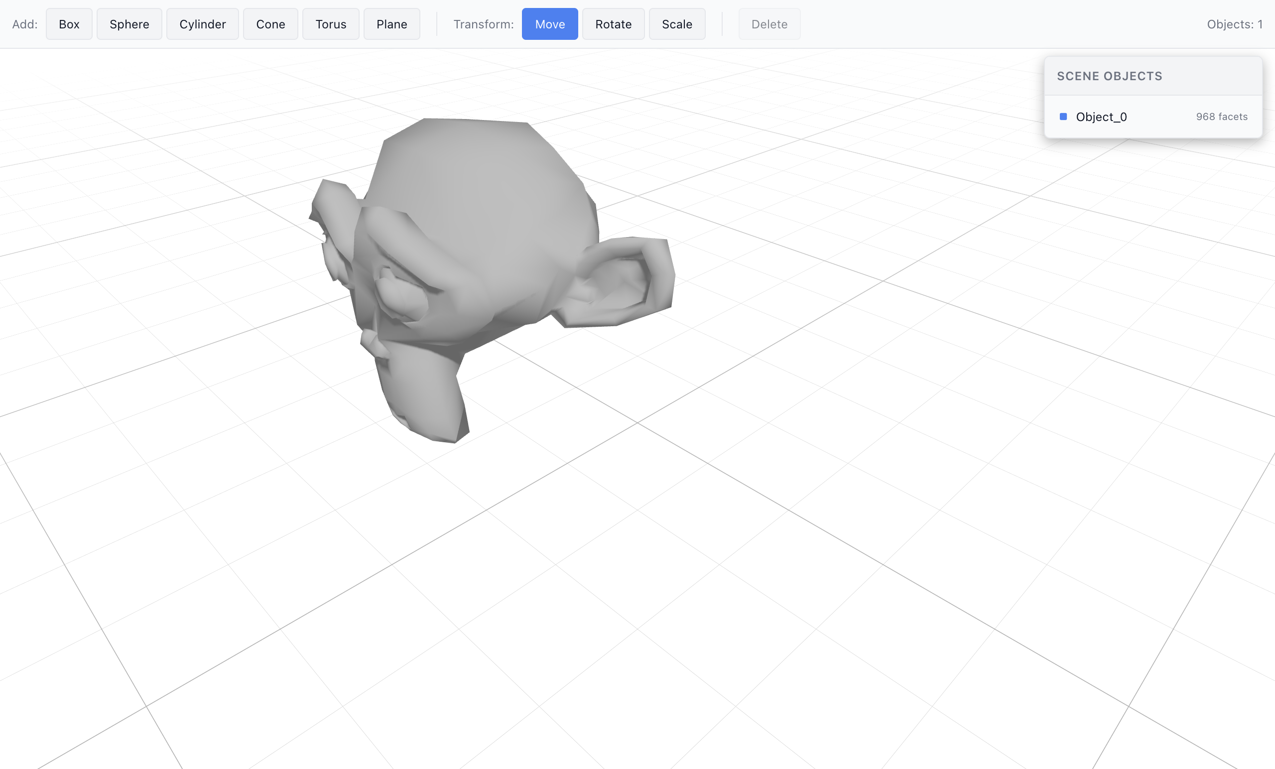 3D viewport showing Suzanne model with primitives toolbar and transform controls