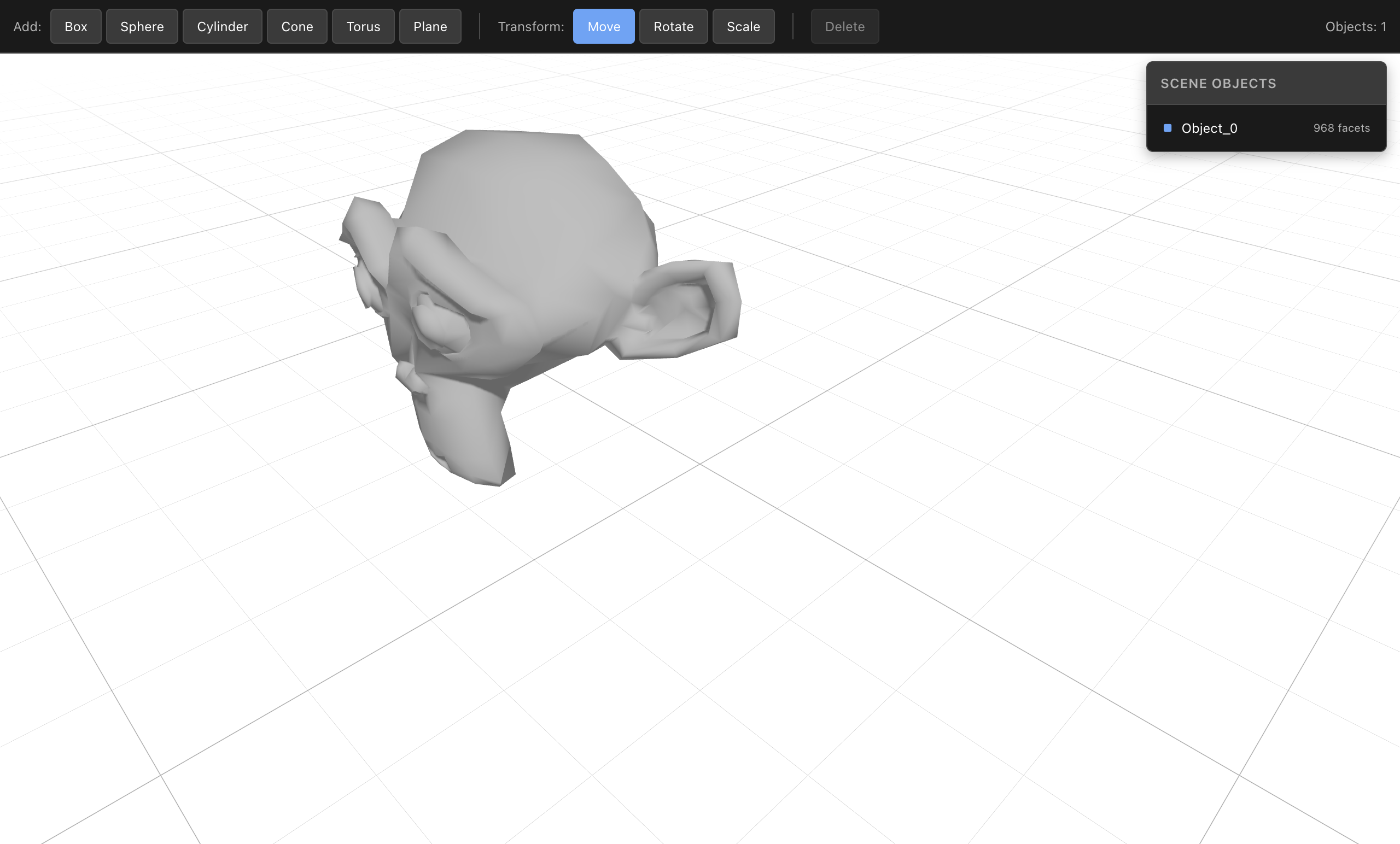 3D viewport showing Suzanne model with primitives toolbar and transform controls